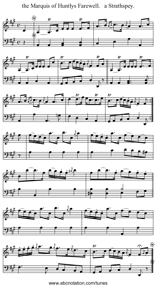the Marquis of Huntlys Farewell.   a Strathspey. - staff notation