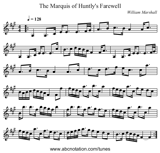 The Marquis of Huntly's Farewell - staff notation