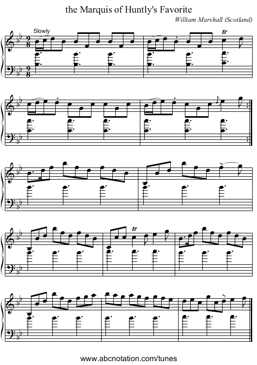 the Marquis of Huntly's Favorite - staff notation