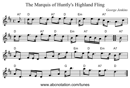 The Marquis of Huntly's Highland Fling - staff notation