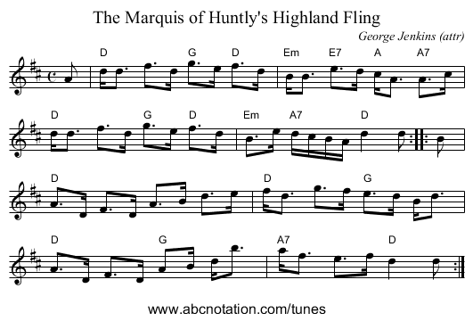 The Marquis of Huntly's Highland Fling - staff notation