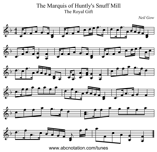 The Marquis of Huntly's Snuff Mill - staff notation
