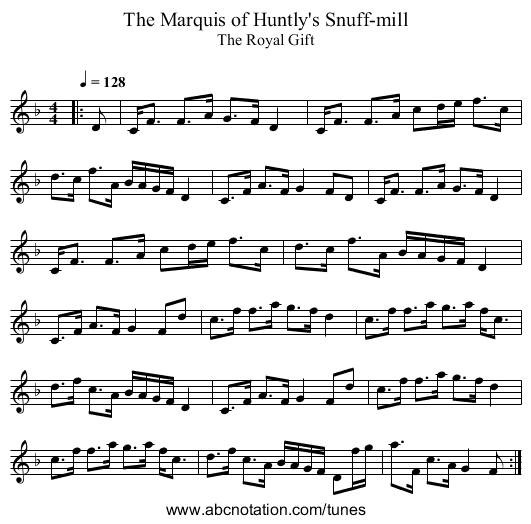 The Marquis of Huntly's Snuff-mill - staff notation