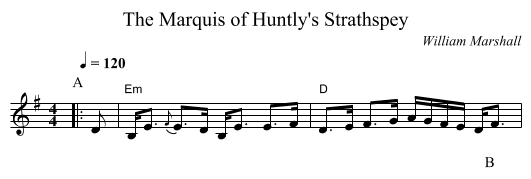 The Marquis of Huntly's Strathspey - staff notation