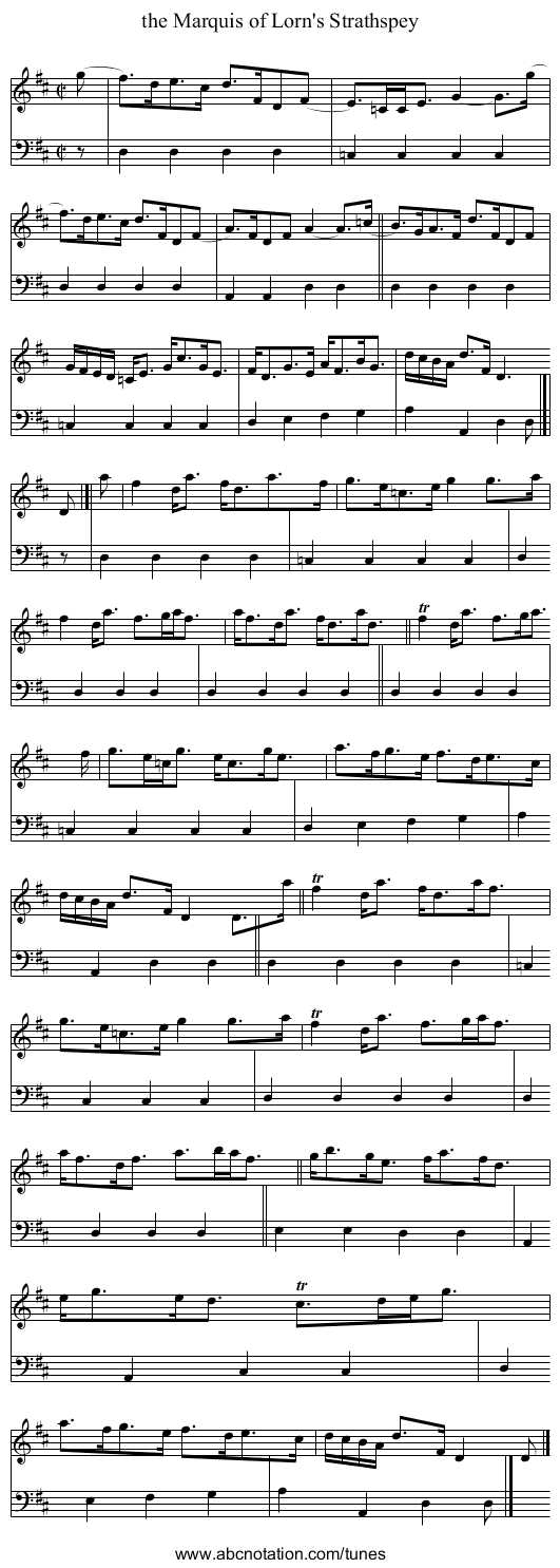 the Marquis of Lorn's Strathspey - staff notation