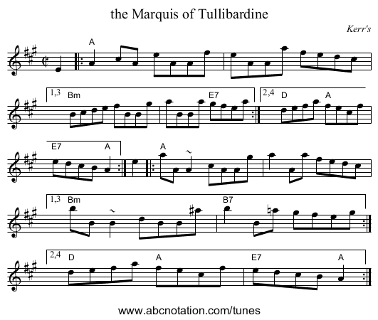 the Marquis of Tullibardine - staff notation