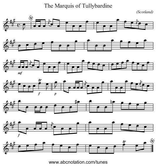 The Marquis of Tullybardine - staff notation