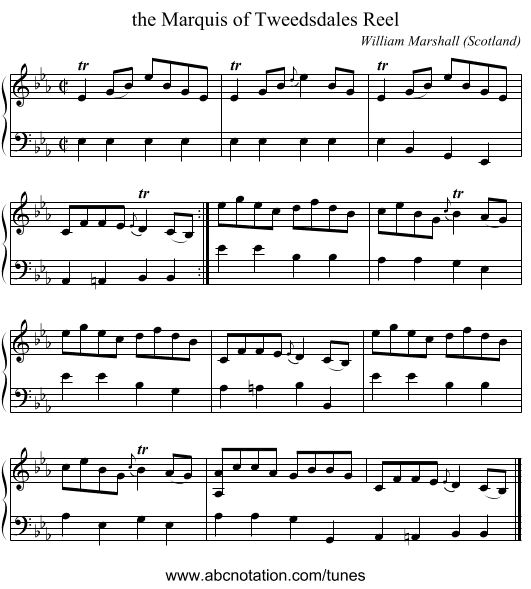 the Marquis of Tweedsdales Reel - staff notation