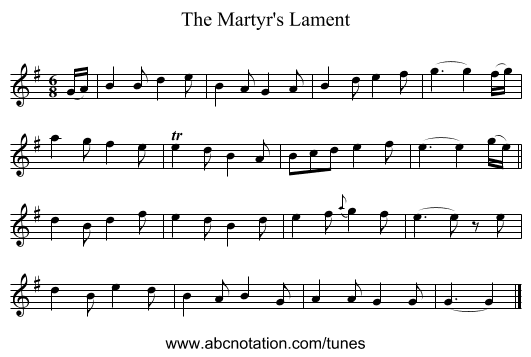 The Martyr's Lament - staff notation