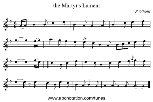 the Martyr's Lament - staff notation