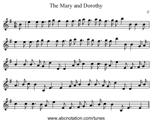 The Mary and Dorothy - staff notation