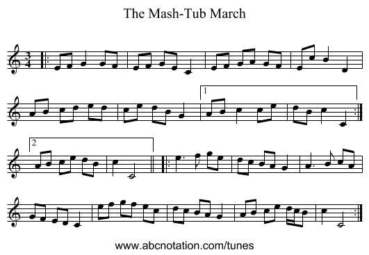 The Mash-Tub March - staff notation