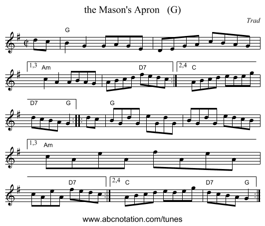 the Mason's Apron   (G) - staff notation