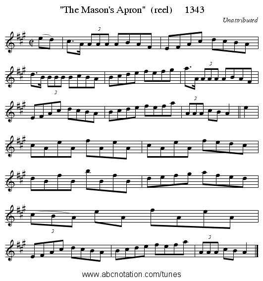 The Mason's Apron  (reel)     1343 - staff notation