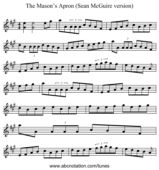The Mason’s Apron (Sean McGuire version) - staff notation