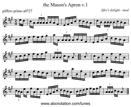 the Mason's Apron v.1 - staff notation