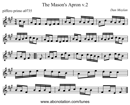 The Mason's Apron v.2 - staff notation