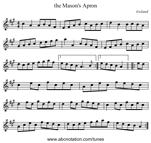 the Mason's Apron - staff notation