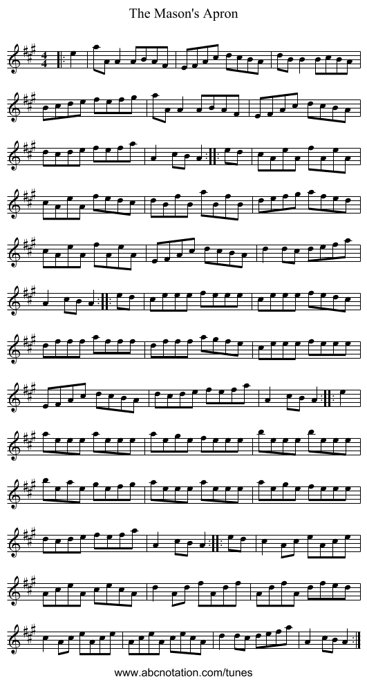 The Mason's Apron - staff notation