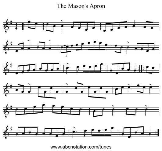 The Mason's Apron - staff notation