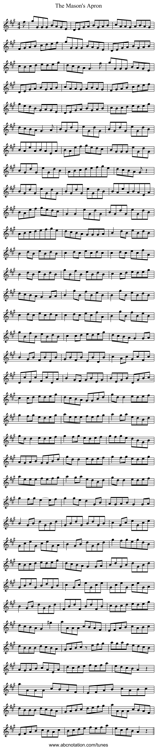 The Mason's Apron - staff notation