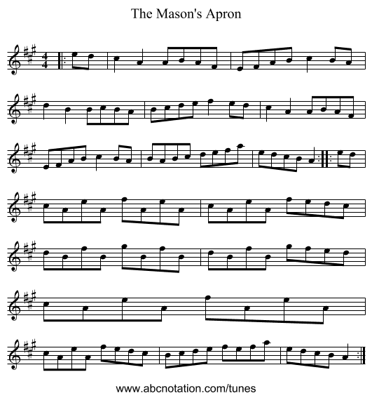 The Mason's Apron - staff notation