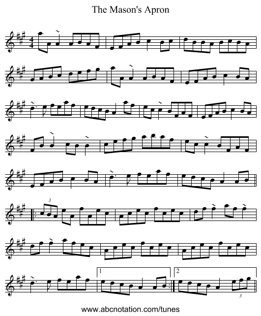 The Mason's Apron - staff notation