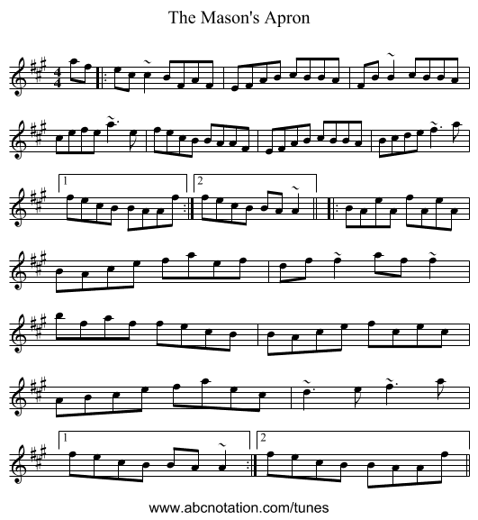 The Mason's Apron - staff notation