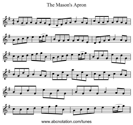 The Mason's Apron - staff notation