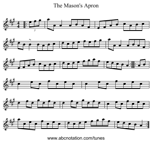The Mason's Apron - staff notation