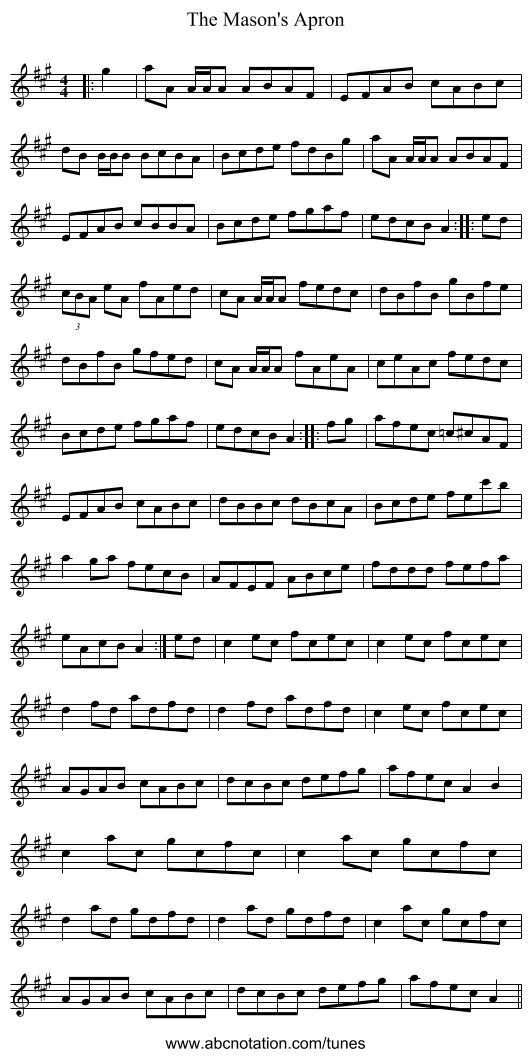 The Mason's Apron - staff notation