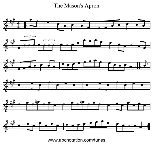 The Mason's Apron - staff notation