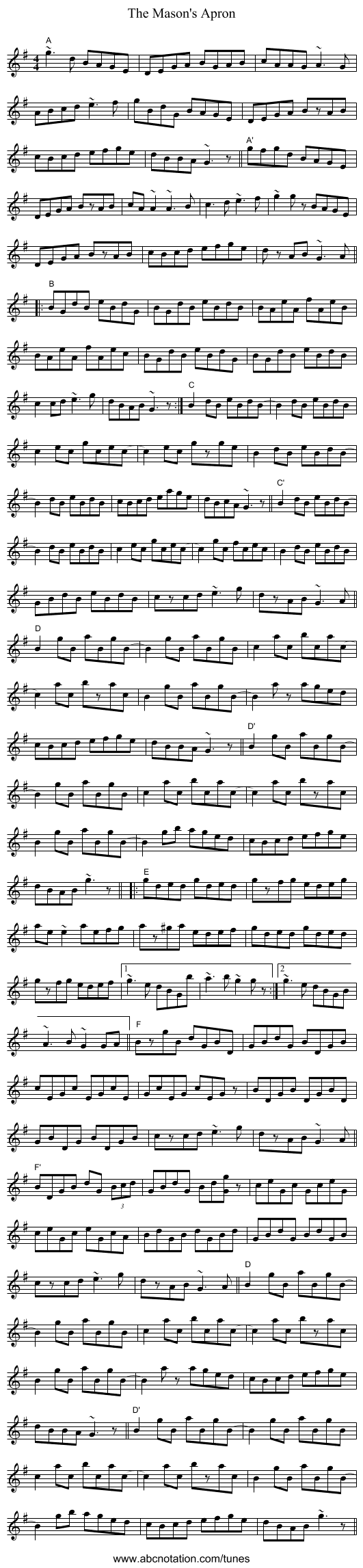 The Mason's Apron - staff notation
