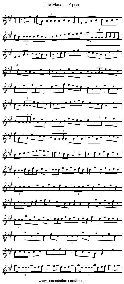 The Mason's Apron - staff notation