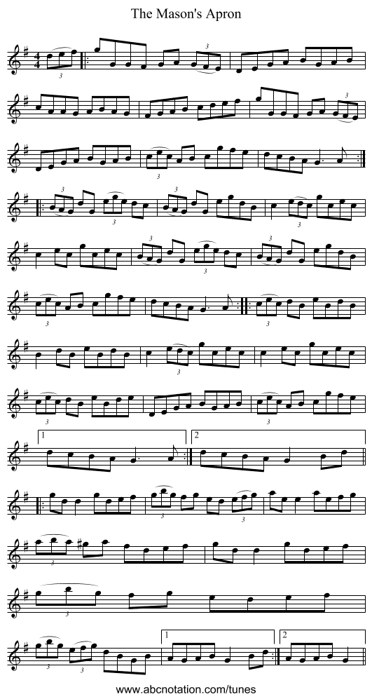 The Mason's Apron - staff notation