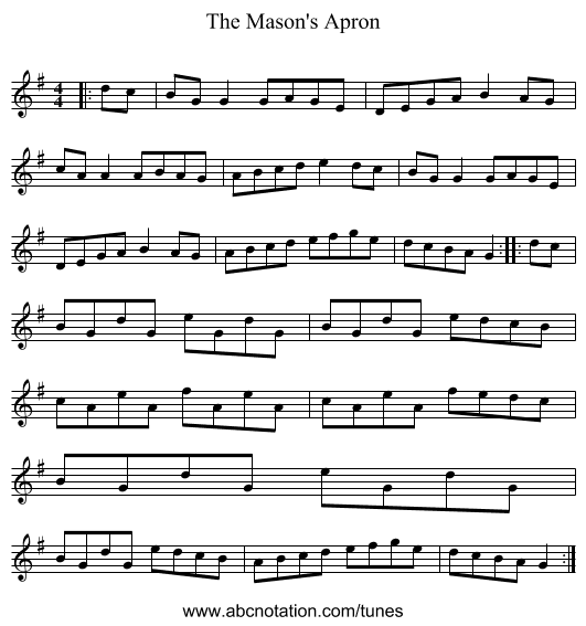 The Mason's Apron - staff notation