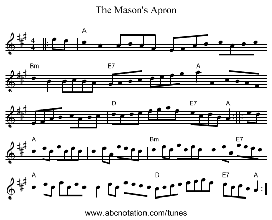 The Mason's Apron - staff notation