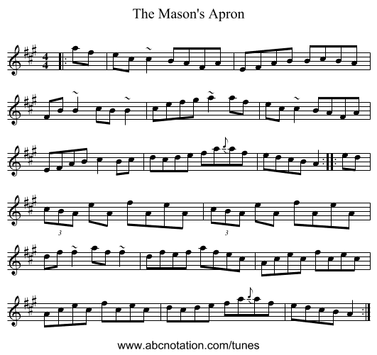 The Mason's Apron - staff notation