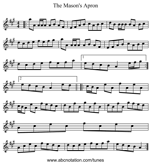The Mason's Apron - staff notation