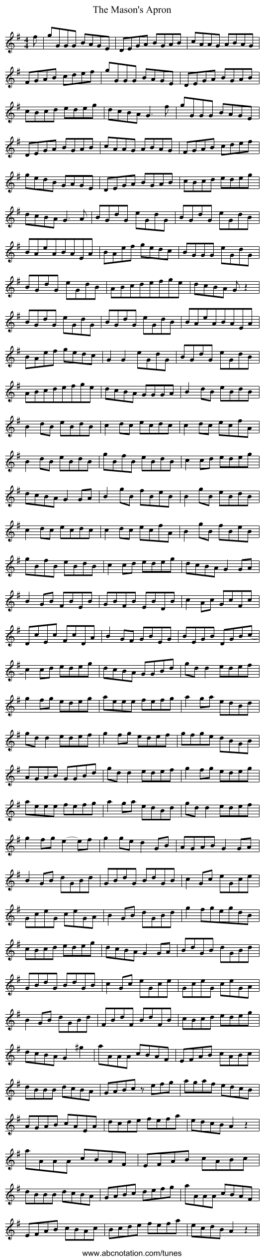 The Mason's Apron - staff notation
