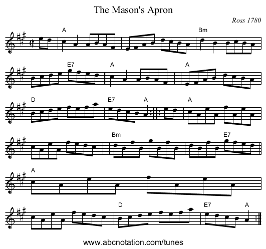 The Mason's Apron - staff notation