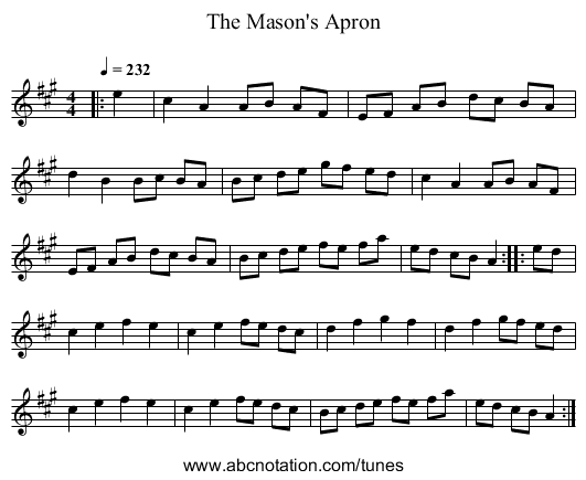 The Mason's Apron - staff notation