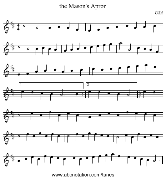 the Mason's Apron - staff notation