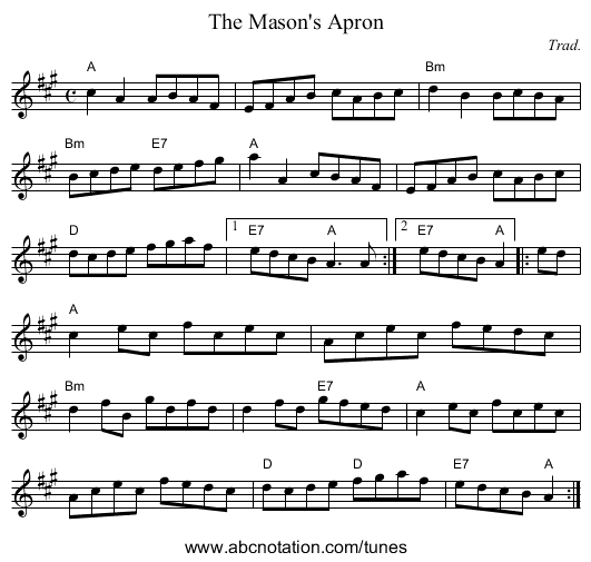 The Mason's Apron - staff notation