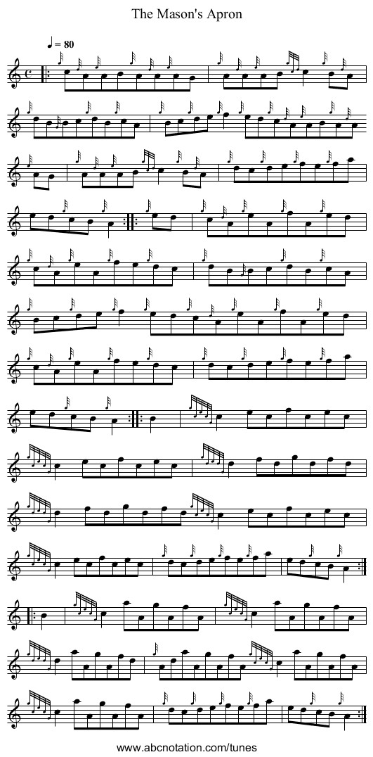 The Mason's Apron - staff notation