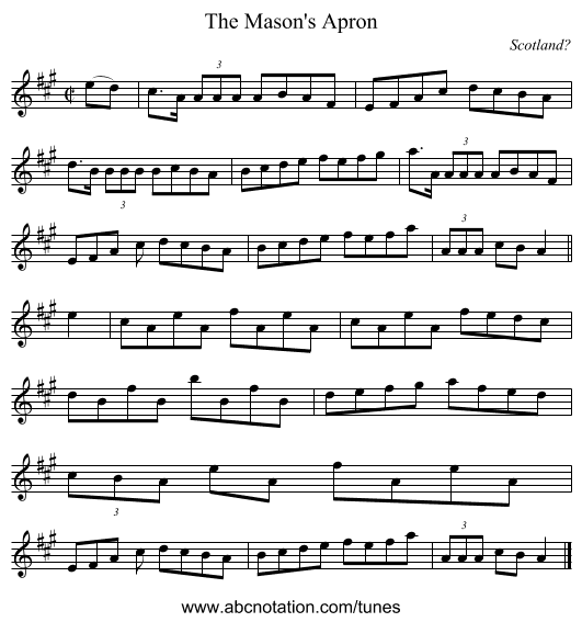 The Mason's Apron - staff notation