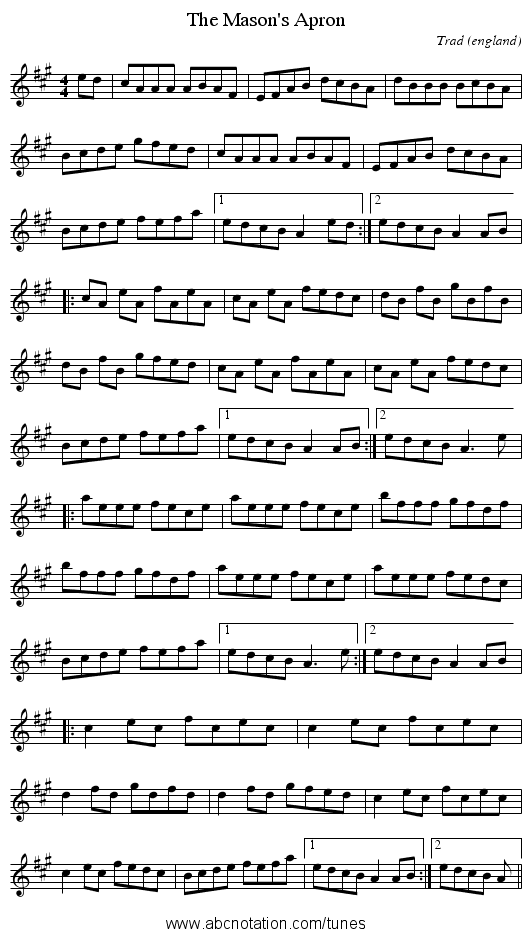 The Mason's Apron - staff notation