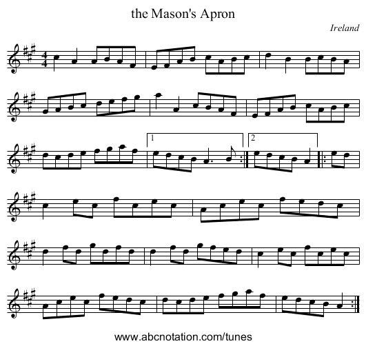 the Mason's Apron - staff notation