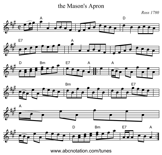 the Mason's Apron - staff notation
