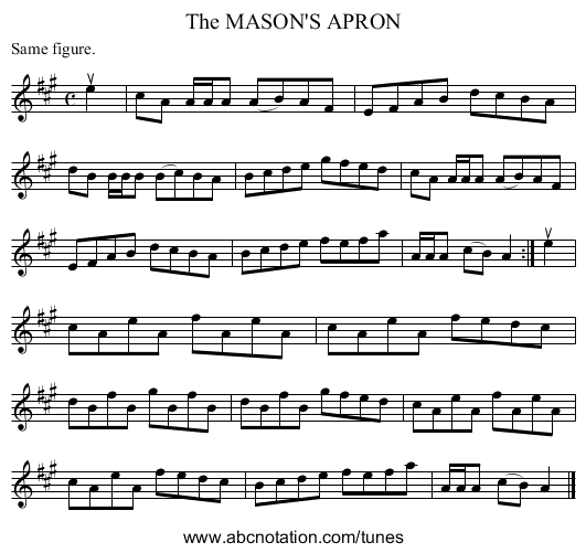 The MASON'S APRON - staff notation